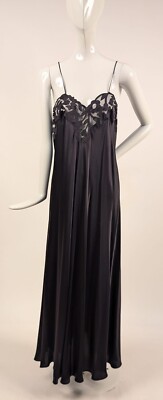 BEAUTIFUL VINTAGE BLACK SILK NIGHT GOWN W MATCHING PEIGNOIR MADE