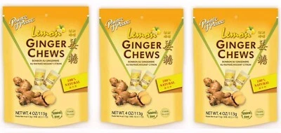 Pack of 3 - Prince of Peace Ginger Chews Candy Lemon Natural 4oz