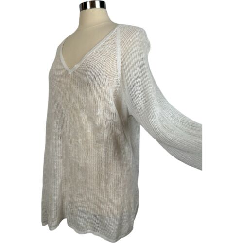 Maglione bianco EILEEN FISHER donna taglia XL scollo V cotone biologico lino tessuto aperto - Foto 13 di 18
