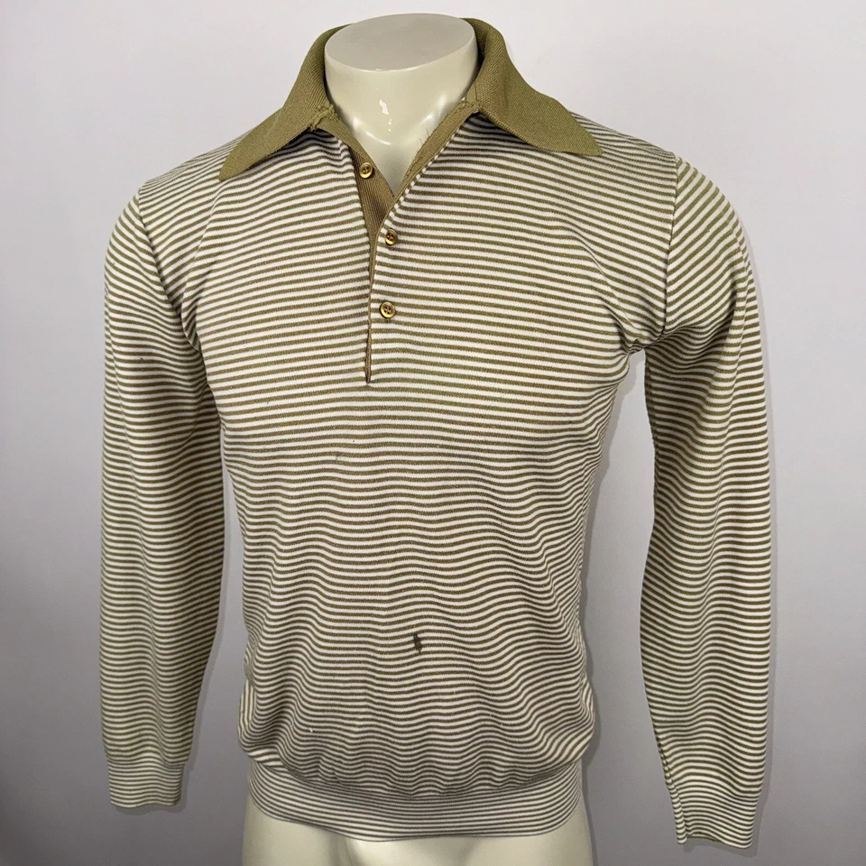 Vtg 60s Arrow Shirt Banlon Antron Nylon MCM Rat Pack Striped Disco Mens Medium - Image 4 of 4