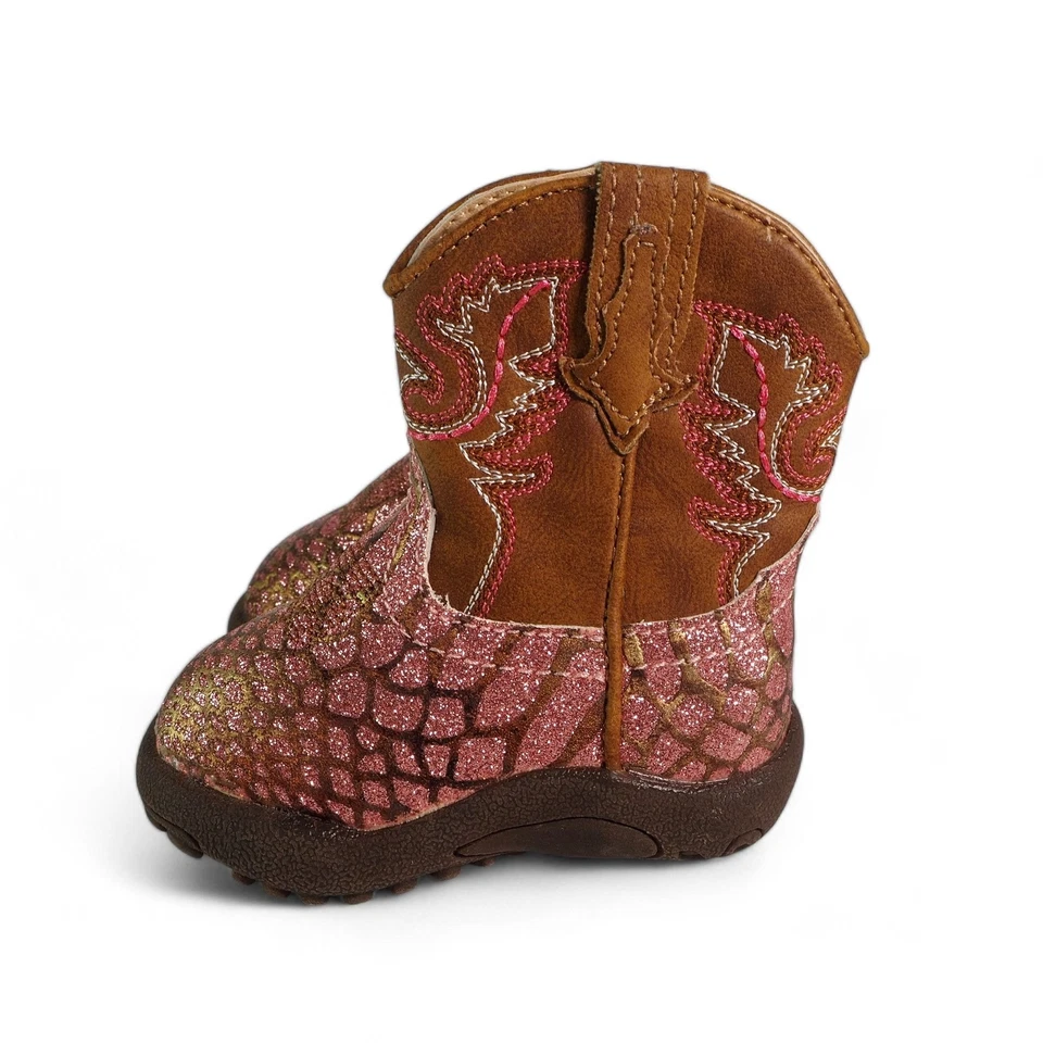 Botas de Vaquero Roper Sparkle Western Rosa Brillo/Marrón Bebé Recién Nacido 1 Foto 2 de 4