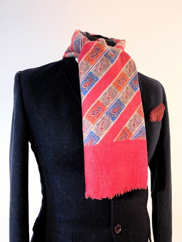 Men's Vintage Paisley Scarf, Gents 60's Wool Multicoloured Scarf Opera Cravat - Picture 3 of 9