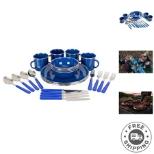 24-Piece Blue Enamel Camping Tableware Set: Durable & Stylish Dining Essentials