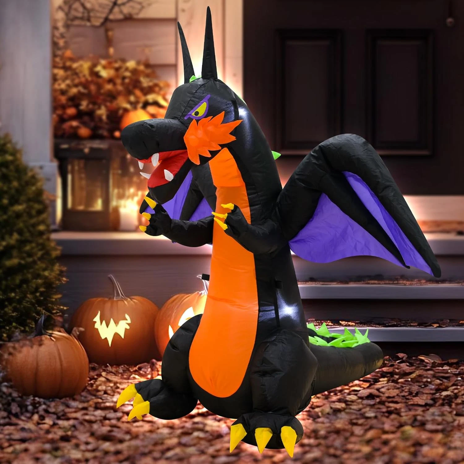 4FT Purple Dinosaur Halloween Inflatable Decor Helloween Blow Up with LED