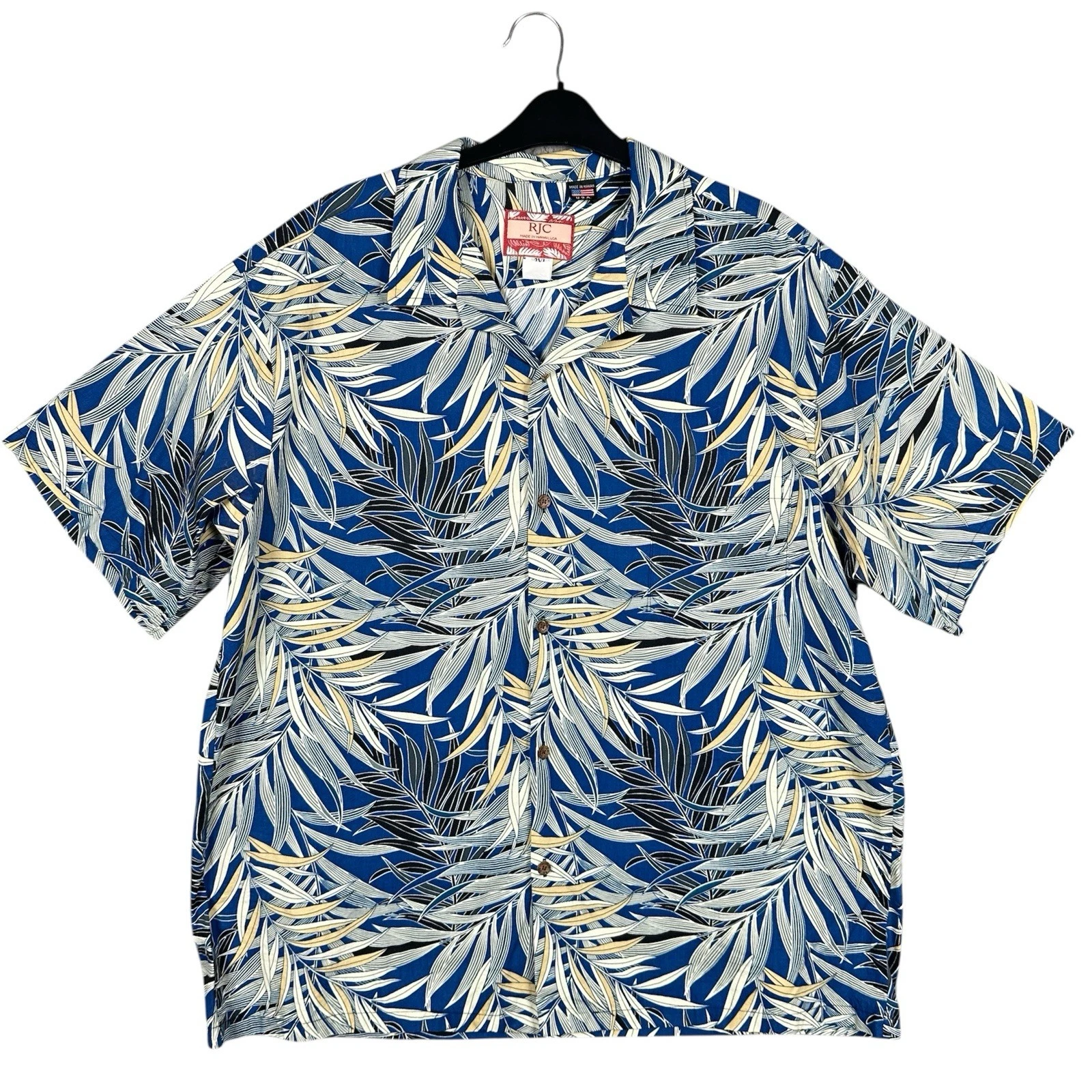 RJC Hawaii Made 3XL Blue Cotton Tropical Hawaiian Print Button Short Slv Shirt