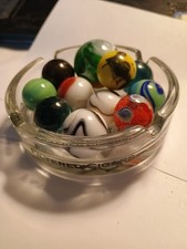 Mixed Lot of 10 Glass Marbles In Vt Glass Cigar Ashtray