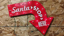 Santa Stop Here Lighted Metal Sign 26x20 Vintage Christmas Red Arrow