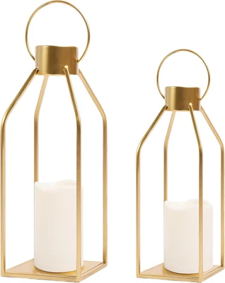 Modern Farmhouse Lantern Decor,2 Pack Black Metal Candle Lantern Front Porch Dec - image 1 of 4