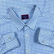 Untuckit Shirt Men Large Blue White Slim Fit Button Up Check Plaid Dress Poplin