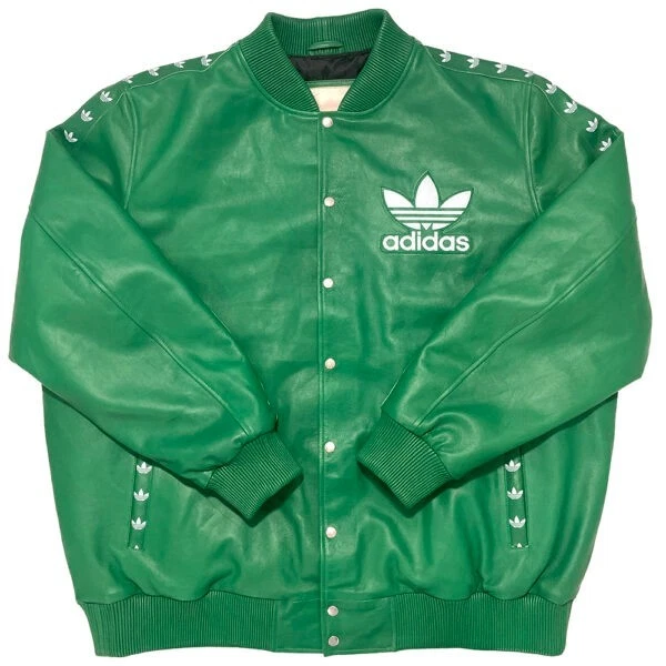 Adidas Green Leather Tracksuit Set Jacket Pants & Hat Trefoil Logo Streetwear - Image 4 of 4