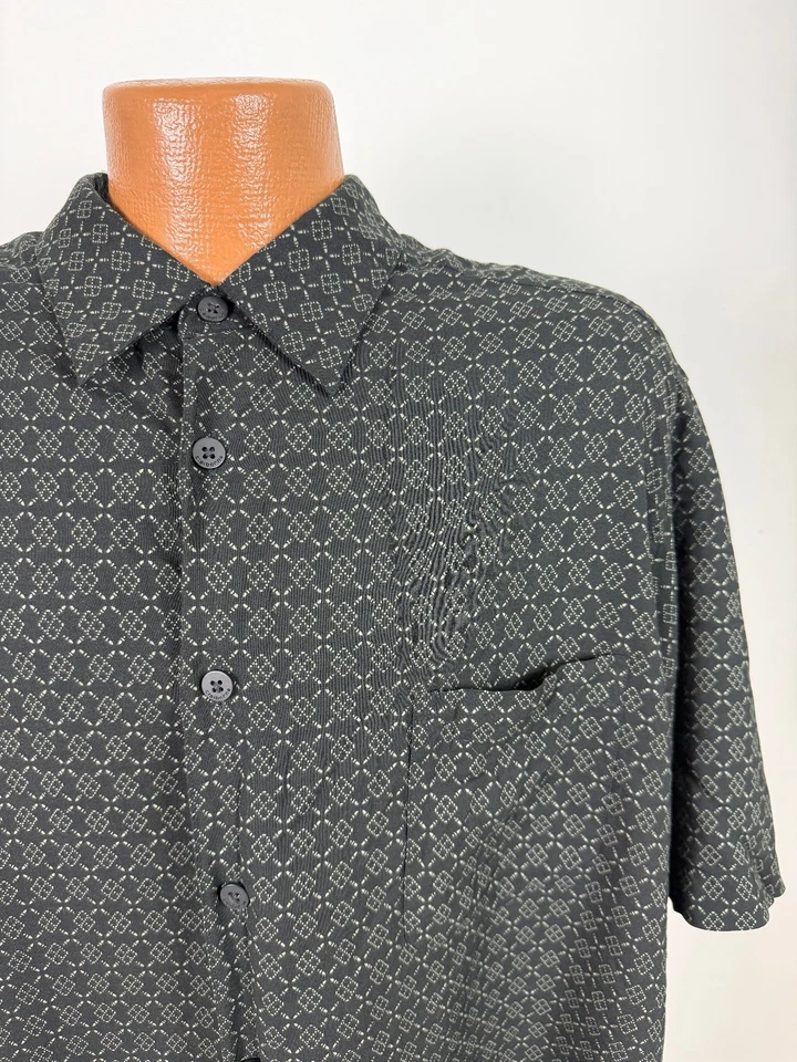 Vintage Geometric Shirt Men XXL Tight Button Up Minimal Hawaiian Rayon Claiborne - Image 2 of 4