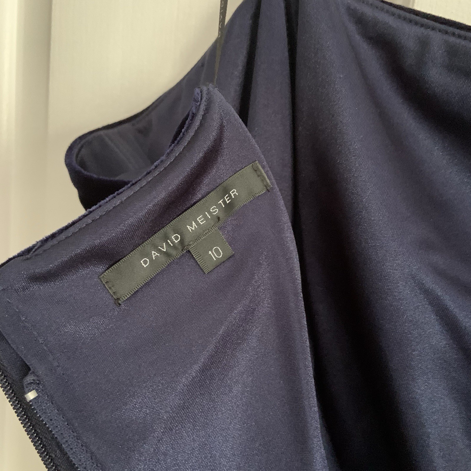 David Meister Boned support Blue Velvet one shoulder Party Cocktail Dress sz 10