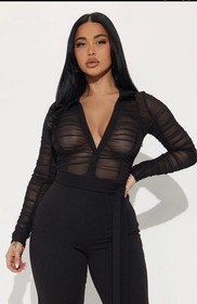Fashion Nova Very Classy Ruched ￼Jumpsuit 3X Black NWT Girlycore Mesh Stretch