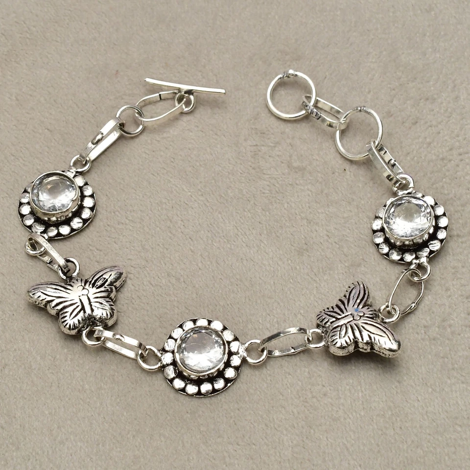 Bracciale in argento sterling 925 con pietre preziose di topazio bianco... - Immagine 3 di 4