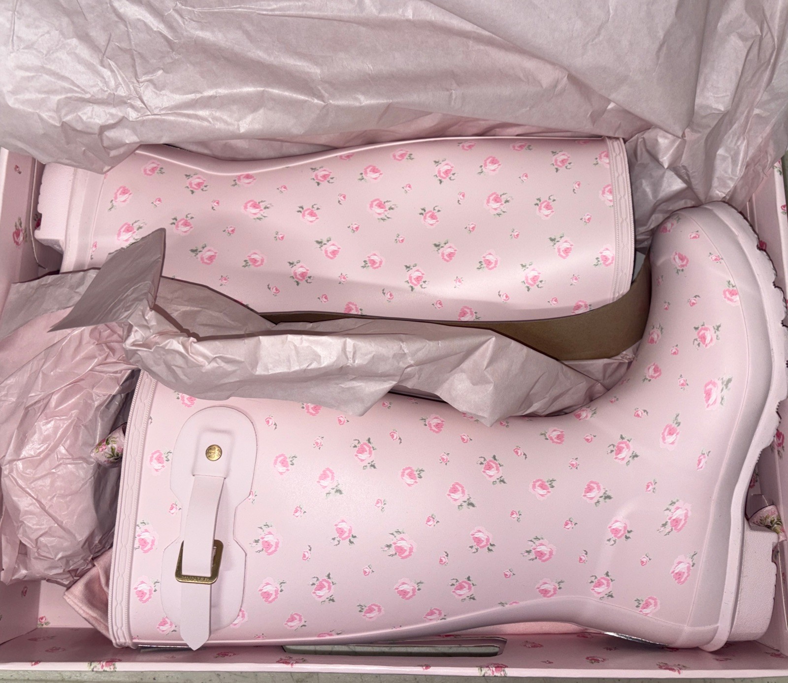 Nuevo en caja LoveShackFancy Hunter Original Alto Amanecer Patchwork Floral Botas de Lluvia
