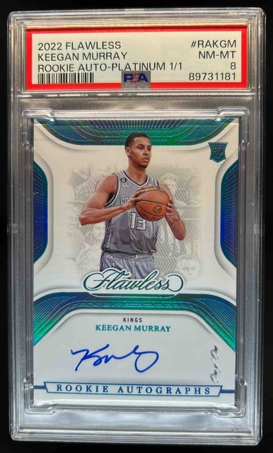 2022-23 Panini Flawless Keegan Murray Rookie Auto Platinum RC #1/1 Kings PSA 8