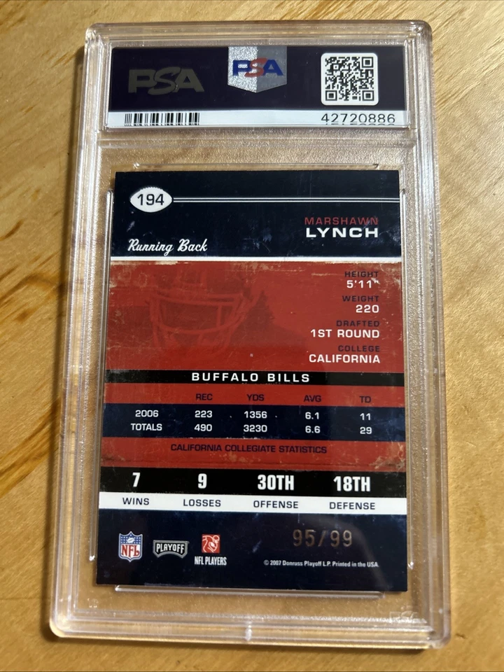2007 Playoff Contenders - Marshawn Lynch #194 Playoff Ticket /99 (RC) PSA 9 - Image 2 of 2