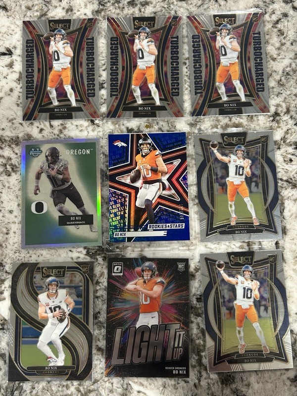 (12)2024 Panini Rookies & Stars Bo Nix Blue/149 RC Refractor Lot Denver Broncos