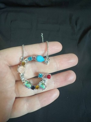 Mehrfarbige Kristall Halbmond Anhänger Kette Silberfarben Strass Boho Chic
