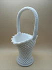 Vintage Westmoreland White Milk Glass Basket w/ Handle 8.5" Tall English Hobnail