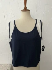 Women’s Plus 1X Active Tank Top Navy Soft White Mesh Stretch Support Cropped