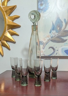 Decanter & 6 Shot Glasses MCM Danish Holmegaard By Per Lutken Barware Aristokrat