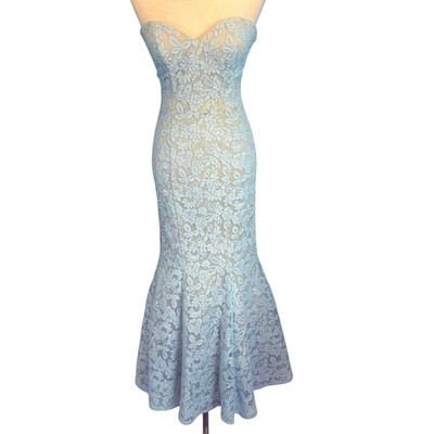 green emerald velvet dress Mac Duggal Blue Feathered Strapless Tulle Fit and Flare Dress main image 1
