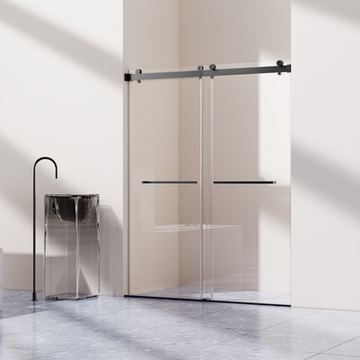 56-60Wx76H Double Sliding Shower Door, 10mm Clear Glass,Reversible,Matte Black