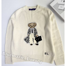 POLO RALPH LAUREN Women's Ivory Fashion Polo Bear Crewneck Knit Sweater NWT S