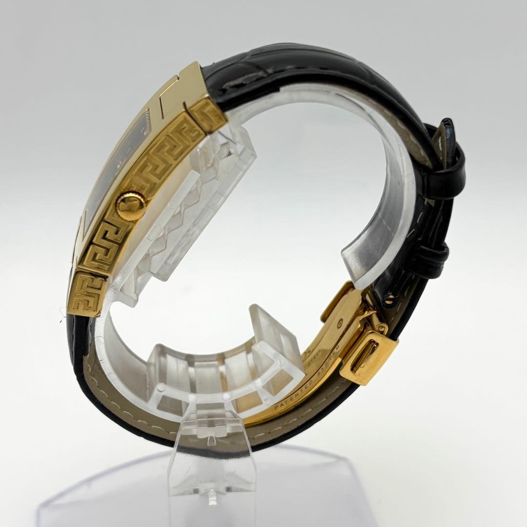 Versace Dress Watch Quartz Leather Strap 4P Diamond Square Mens Gold wrist 18cm thumbnail 5