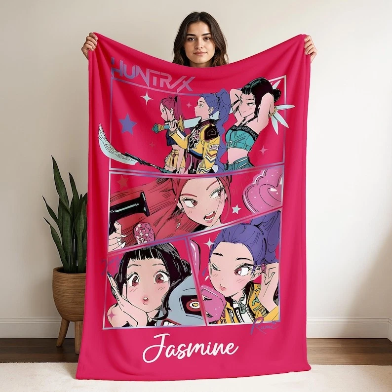 Huntrix K-Pop Demon Hunters Blanket, Kpop Fan Gift, Cute K-Pop Demon Hunters Cus