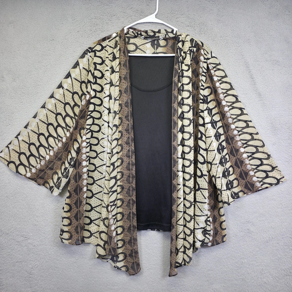 Top Larry Levine Mujer 3X Beige Negro 2 en 1 Boho Coastal Chic Clásico Atemporal Foto 2 de 4