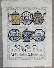 Friendship Teapots Counted Cross Stitch 2370 Joan Elliott Finished Piece