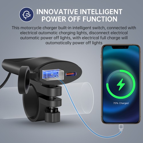 Motorcycle Handlebar Phone Charger Adapter PD USB Dual Fast Charging Waterproof - Zdjęcie 5 z 19