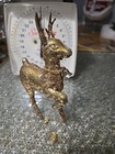 Vintage Christmas Gold Glitter Hard Plastic Reindeer Deer w/ Bell MCM — photo 1