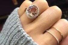 1.2ct Simulated Peach Morganite Halo Solitaire Birthday Ring White Gold Plated