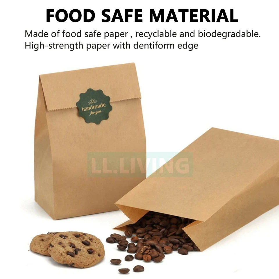 Brown Kraft Paper Bags Take Away Food Lolly Grocery Buffet Craft Gift Market Bag - image 2 of 4