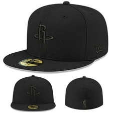 New Era Houston Rockets Fitted Hat NBA League Basic Black On Black Cap