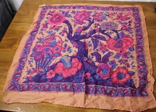 Vintage Cotton Scarf Hand Stitched Edge India Pink Purple Tree Gorgeous Nature