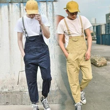 New Fashion Mens Casual Loose Cotton Overalls Suspender Pants Jumpsuits Trousers