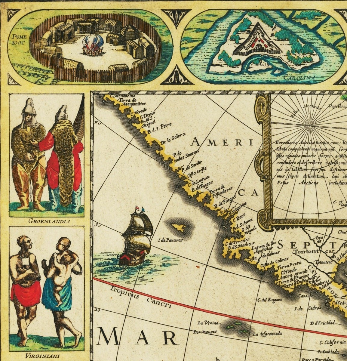 米軍　アメリカ軍　自衛隊　アンティーク　 古地図　ミリタリー　ビンテージ Ancient Antique Old 1625 Map: America, 100% Cotton Canvas