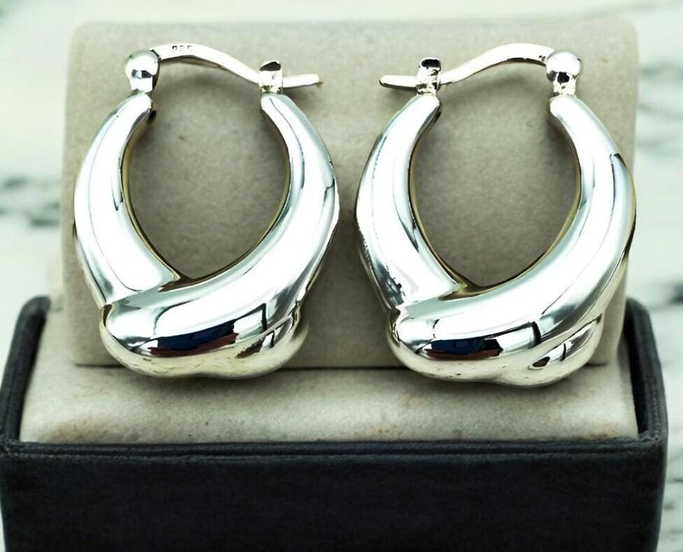 925 Sterling Silver Twisted Hoop Earrings, Lightweight Latch Back