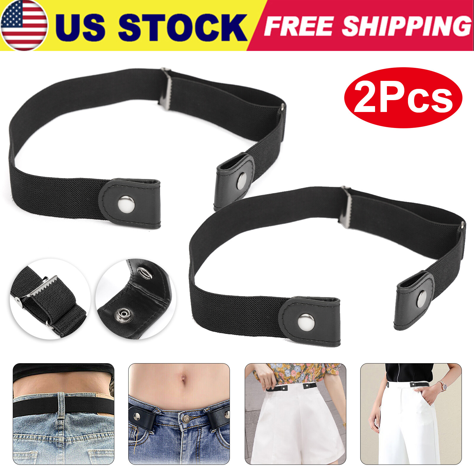 2X Elastic Invisible Buckle-free Waist Belt  Men Women for Jeans No Bulge Hassle