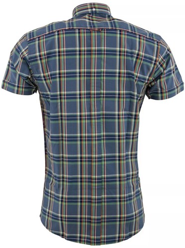 Camisa a Cuadros Relco Para Hombres Gris Manga Corta Cuello Abotonado Tartán Retro De Colección - Imagen 4 de 9
