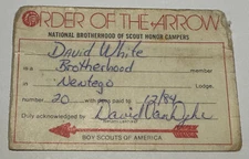 Boy Scout OA Membership Card - Lodge 20 Nentego Delaware 1984   RC6