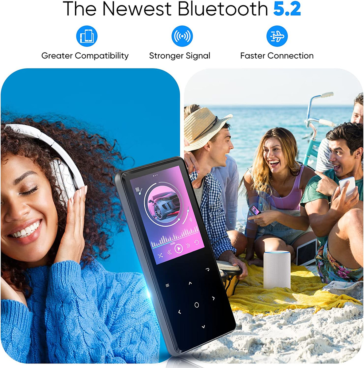 64GB Mp3 Player with Bluetooth 5.2 Lossless Sound - Hours Bluetooth Mus |