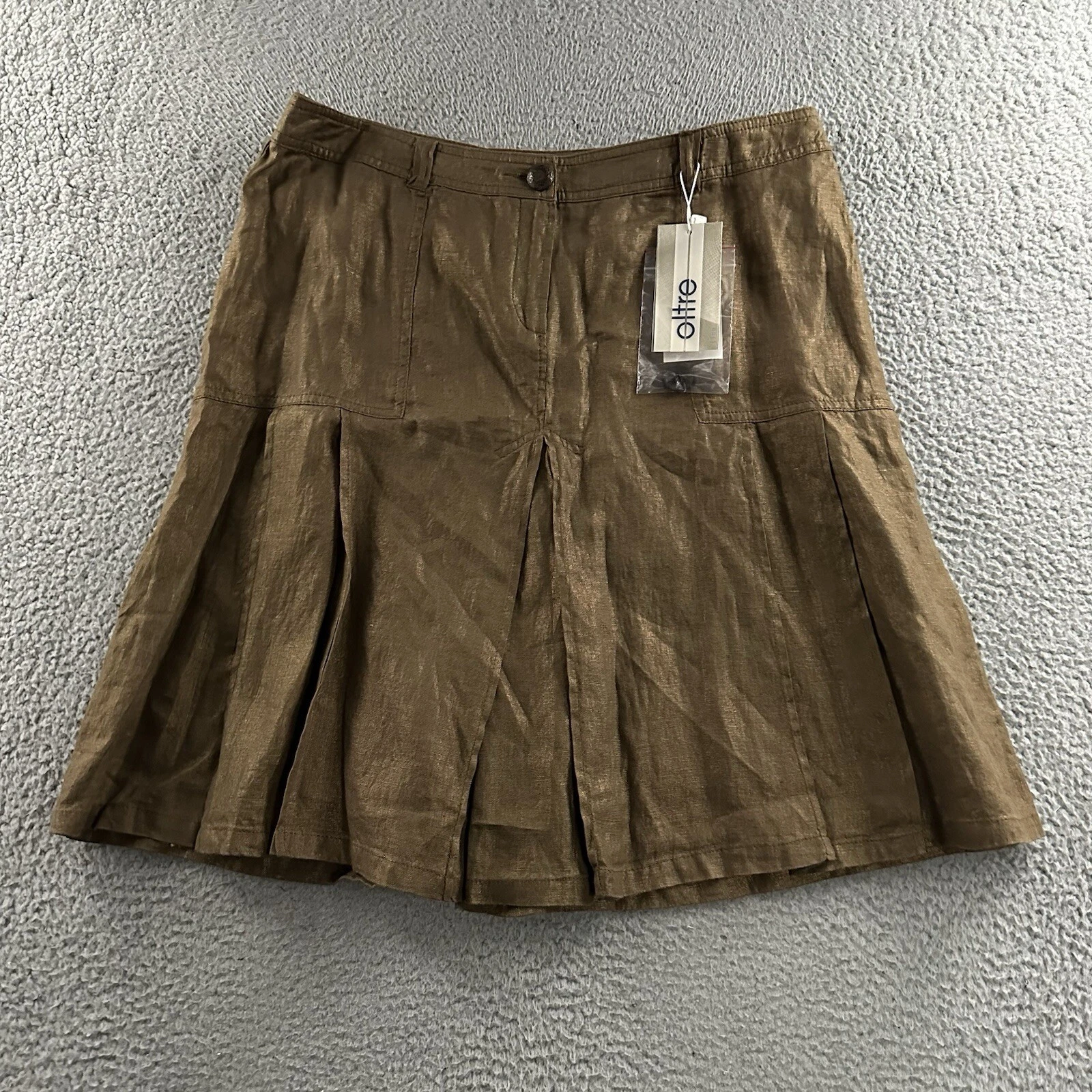 Oltre Womens Skirt Gold Size 14 A-Line 100% Linen