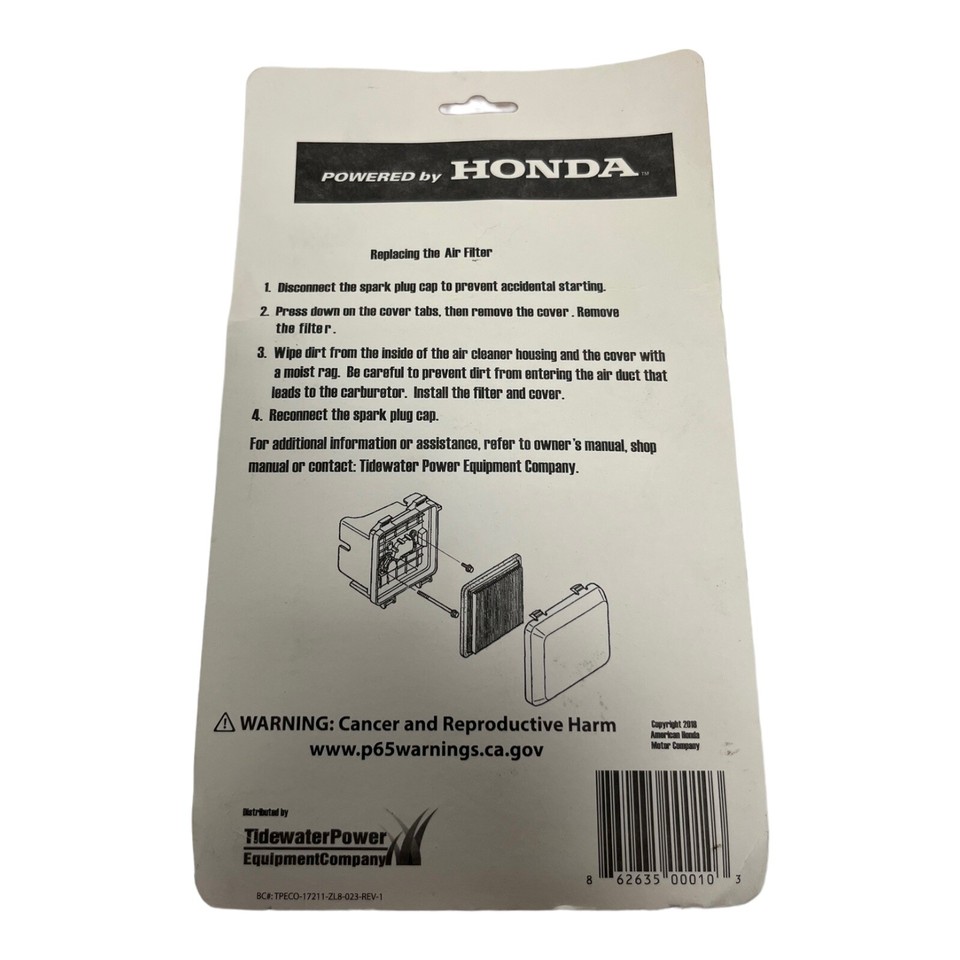 Honda 17211ZL8003 Air Cleaner Filter NOS ORIGINAL NIP NEW Genuine OEM