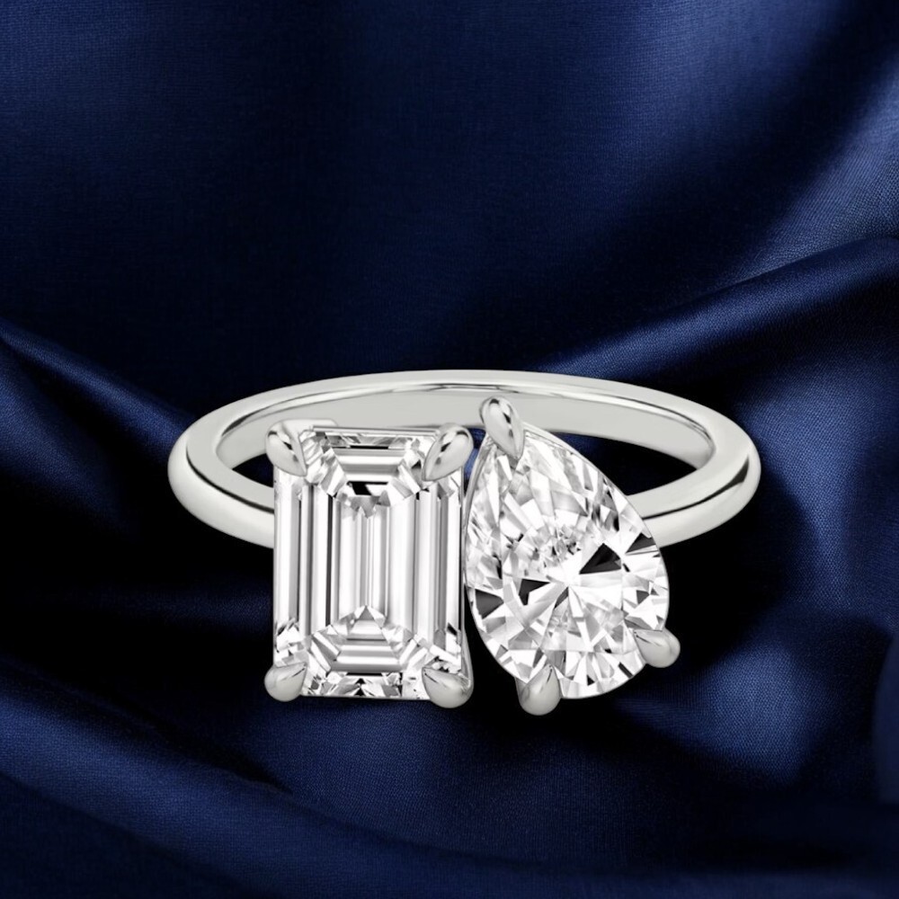 Bague Fiançailles Diamant Poire 5,60 Ct Or Blanc 14k Créé Labo - Taille Personnalisable