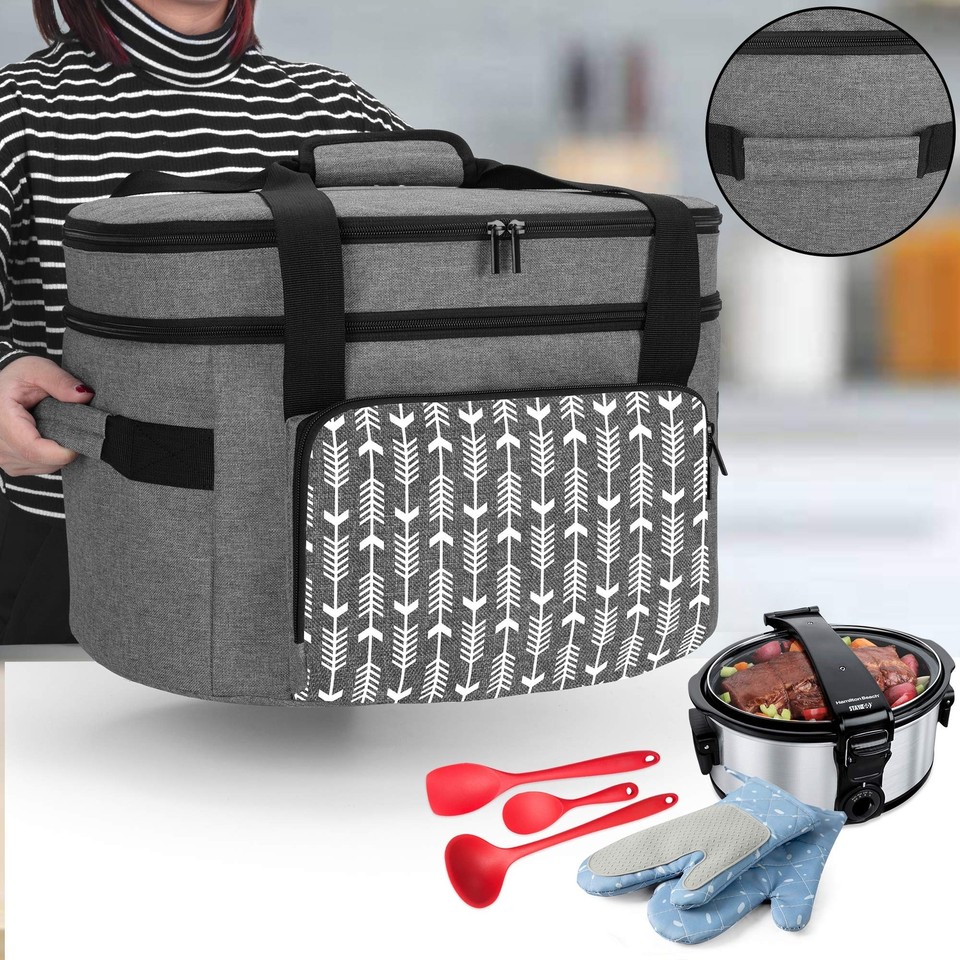Slow Cooker Travel Bag with Bottom Board Compatible with CrockPot and